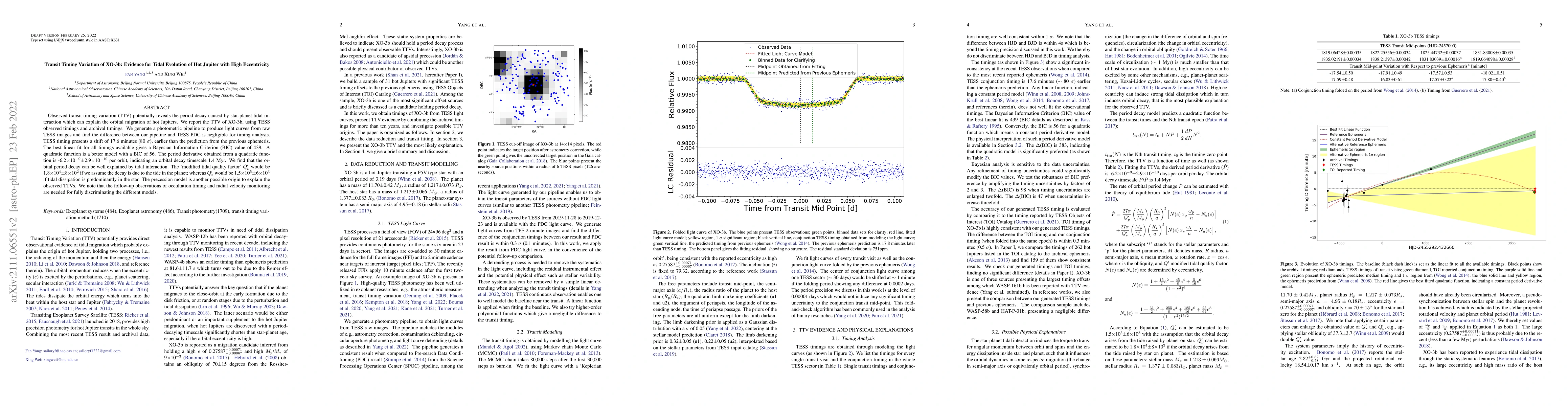 Thumbnail for Transit Timing Variation of XO-3b: Evidence for Tidal Evolution of Hot
  Jupiter with High Eccentricity