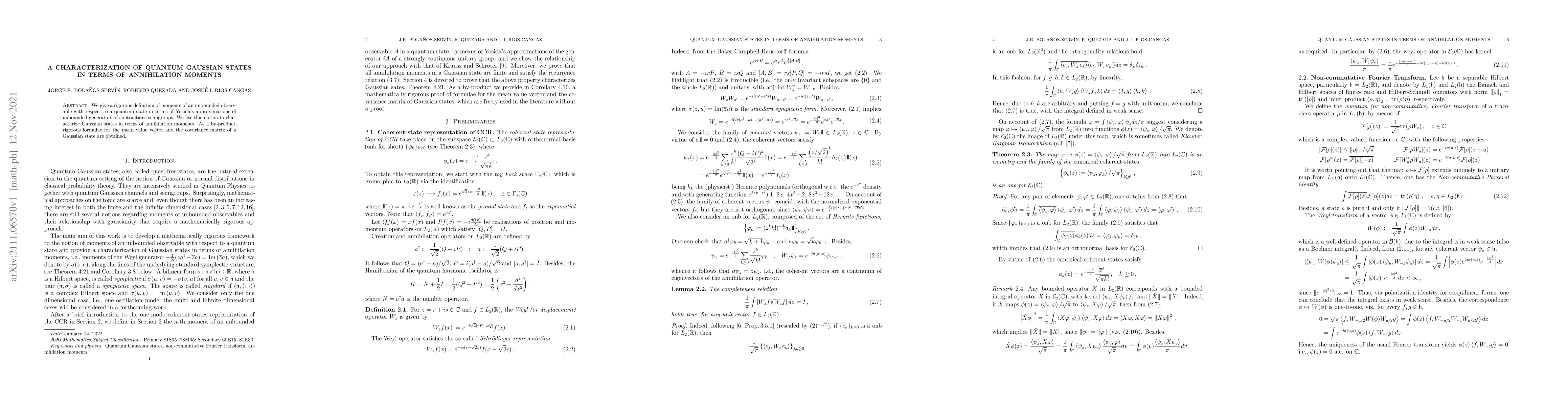 Thumbnail for A Characterization of Quantum Gaussian States in Terms of Annihilation
  Moments