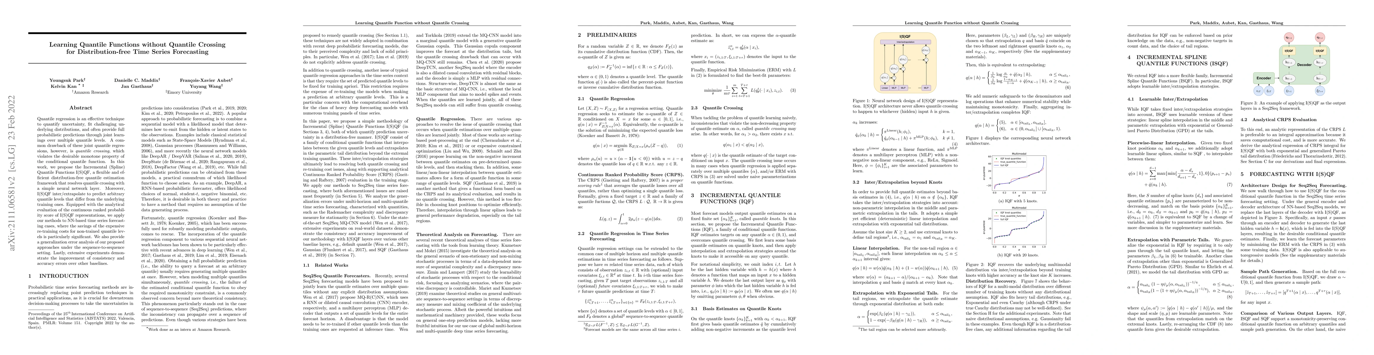 Thumbnail for Learning Quantile Functions without Quantile Crossing for
  Distribution-free Time Series Forecasting