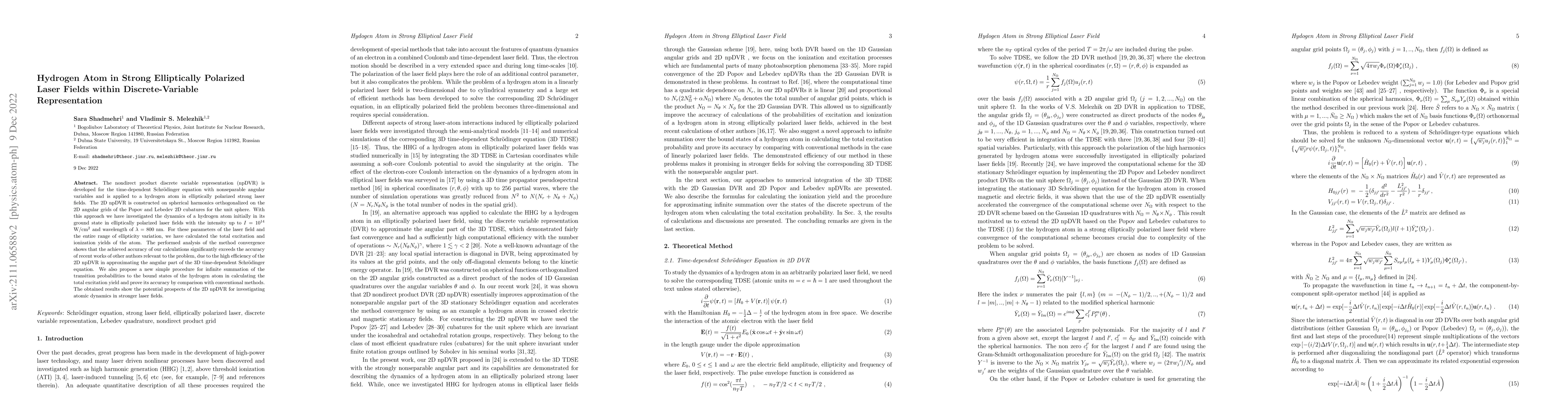 Thumbnail for Hydrogen Atom in Strong Elliptically Polarized Laser Fields within
  Discrete-Variable Representation
