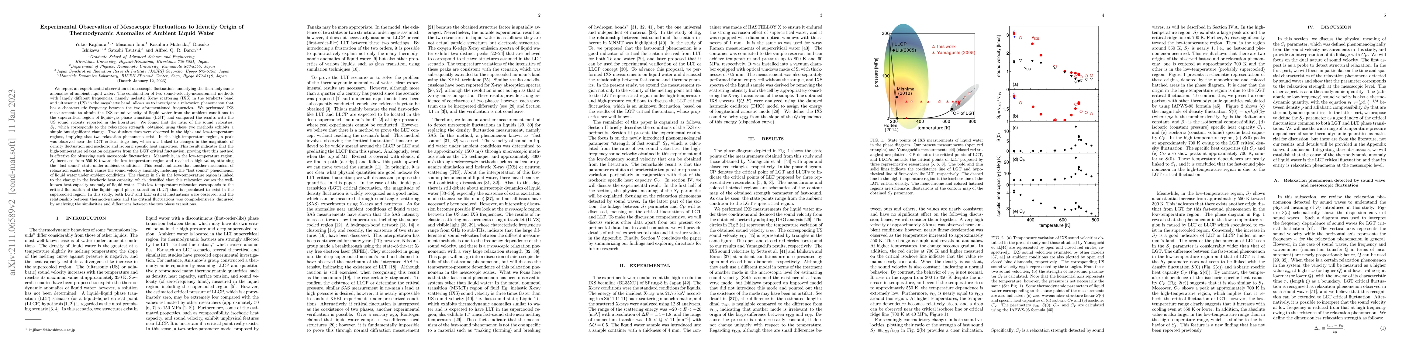 Thumbnail for Experimental Observation of Mesoscopic Fluctuations to Identify Origin
  of Thermodynamic Anomalies of Ambient Liquid Water