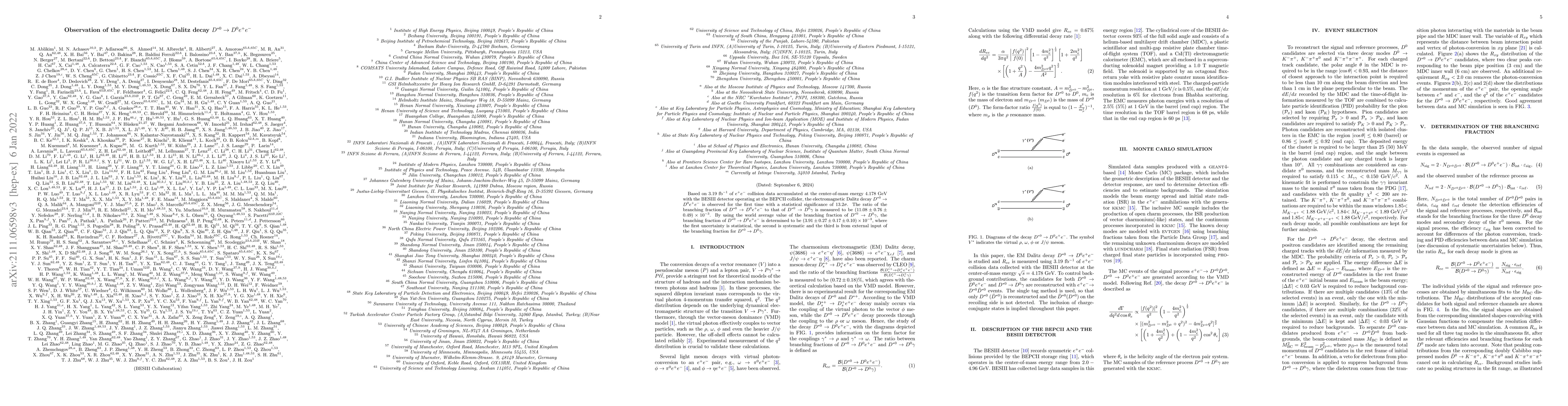 Thumbnail for Observation of the electromagnetic Dalitz decay $D^{\ast 0}\to
  D^{0}e^{+}e^{-}$