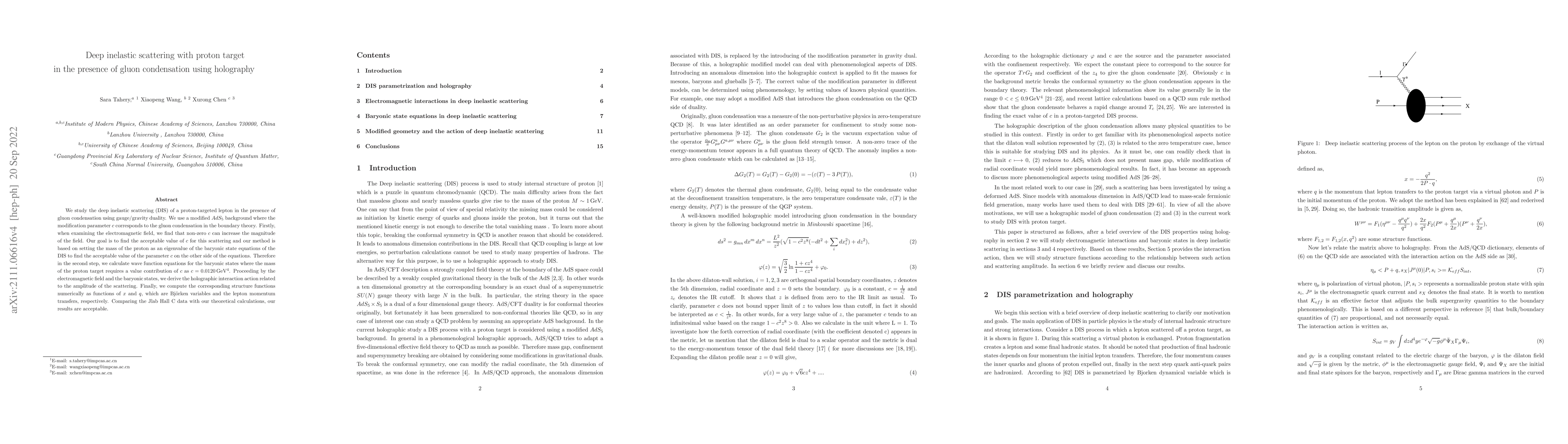 Thumbnail for Deep inelastic scattering with proton target in the presence of gluon
  condensation using holography