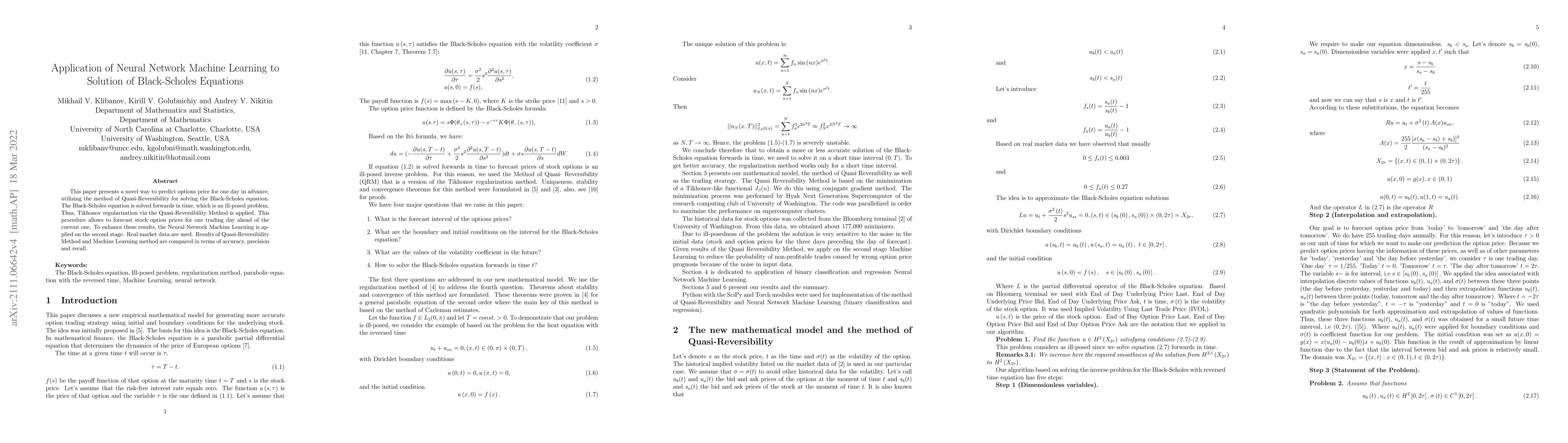 Thumbnail for Application of Neural Network Machine Learning to Solution of
  Black-Scholes Equation