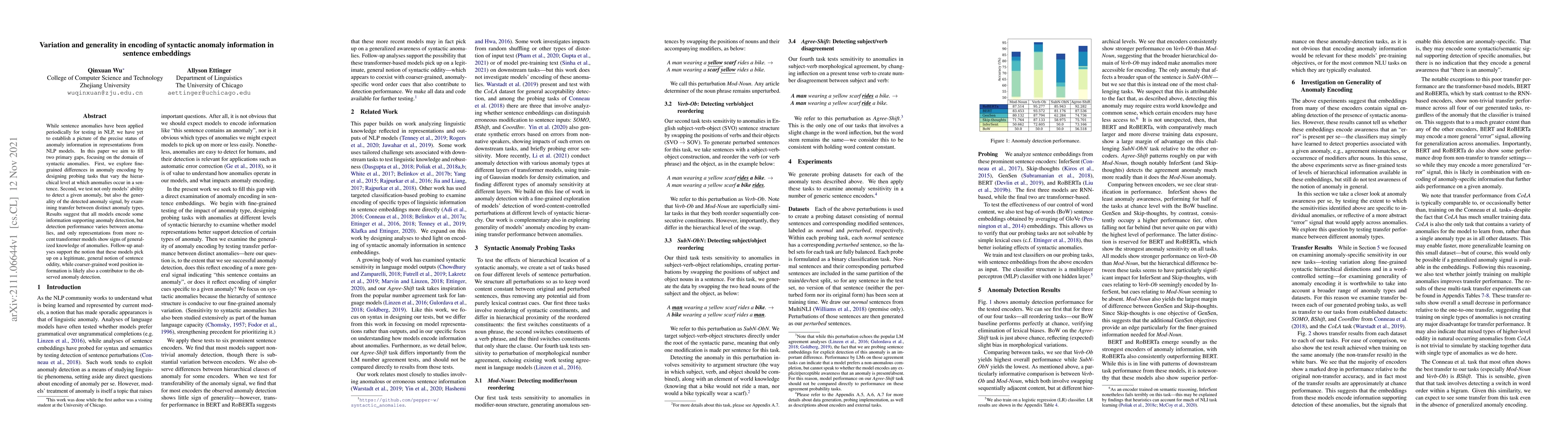 Thumbnail for Variation and generality in encoding of syntactic anomaly information in
  sentence embeddings