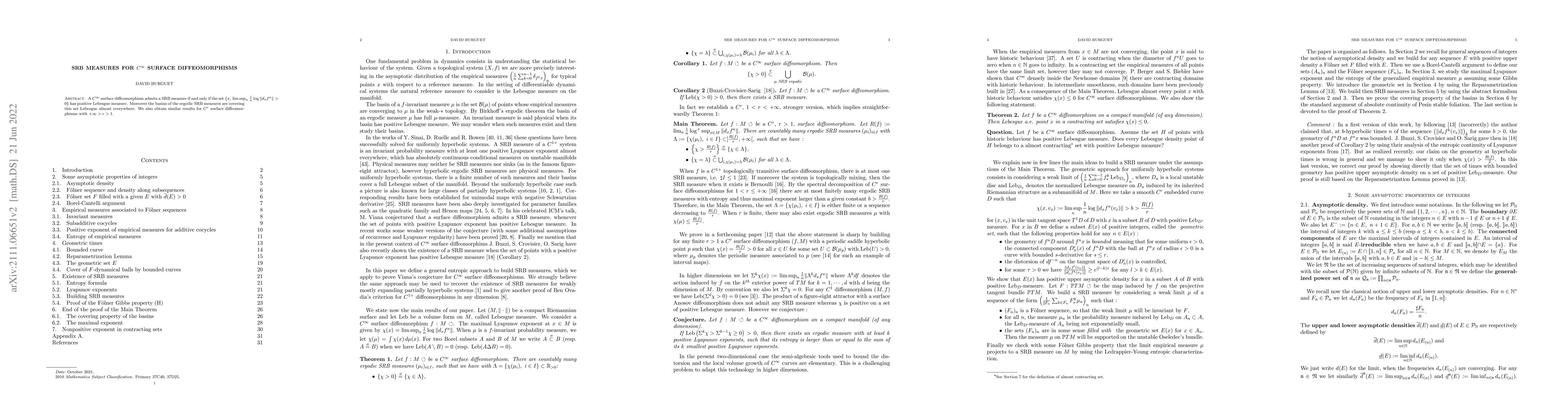 Thumbnail for SRB measures for C $\infty$ surface diffeomorphisms