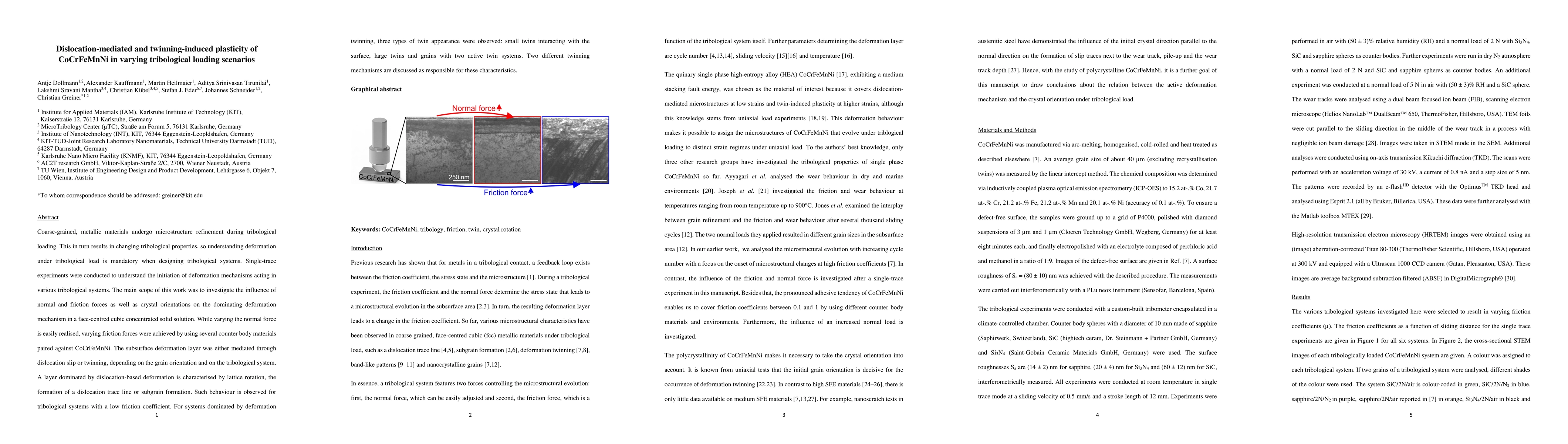 Thumbnail for Dislocation-mediated and twinning-induced plasticity of CoCrFeMnNi in
  varying tribological loading scenarios