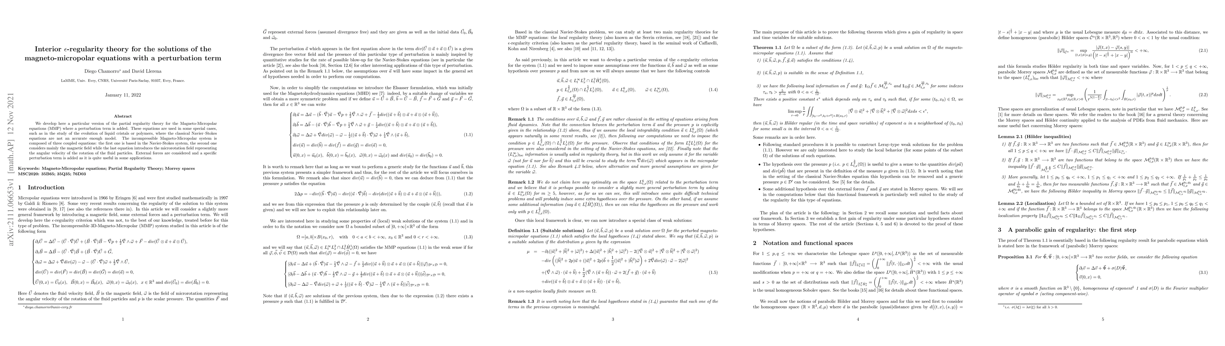 Thumbnail for Interior epsilon-regularity theory for the solutions of the
  magneto-micropolar equations with a perturbation term