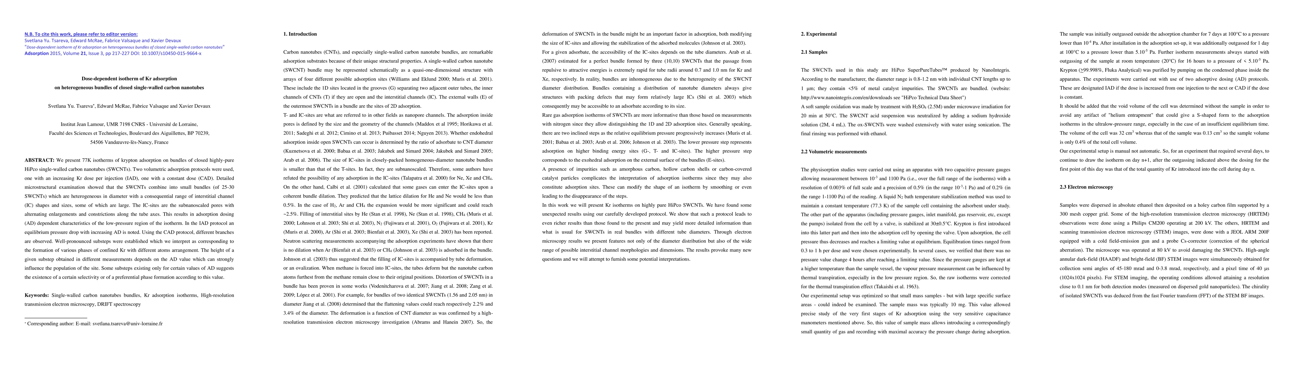 Thumbnail for Dose-dependent isotherm of Kr adsorption on heterogeneous bundles of
  closed single-walled carbon nanotubes