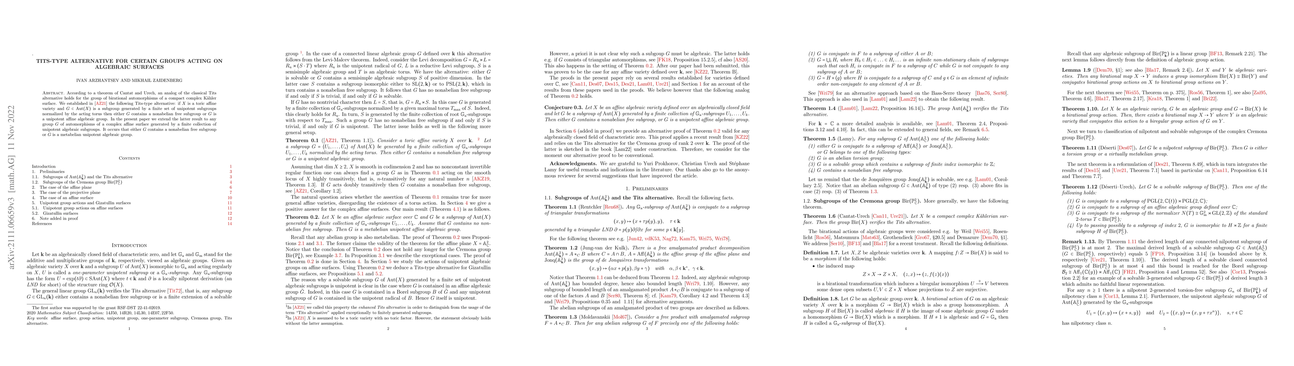 Thumbnail for Tits-type alternative for certain groups acting on algebraic surfaces