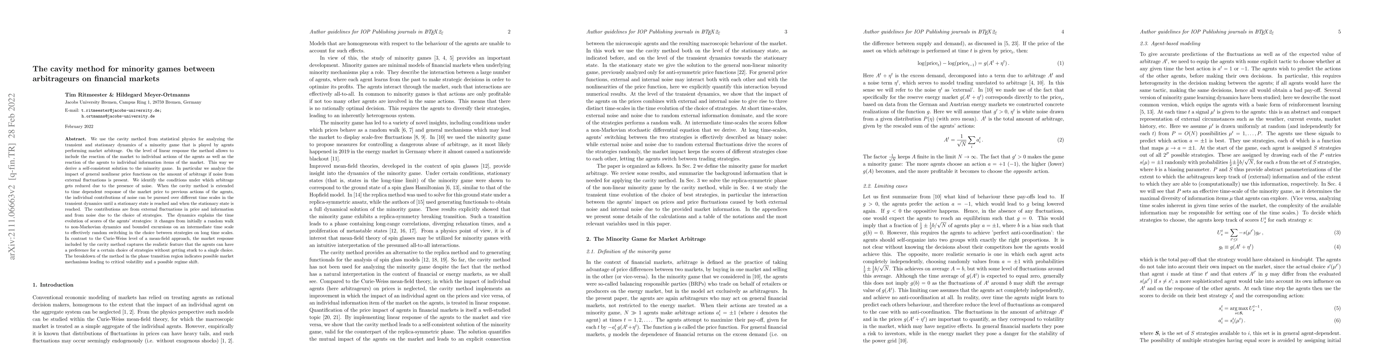 Thumbnail for The cavity method for minority games between arbitrageurs on financial
  markets