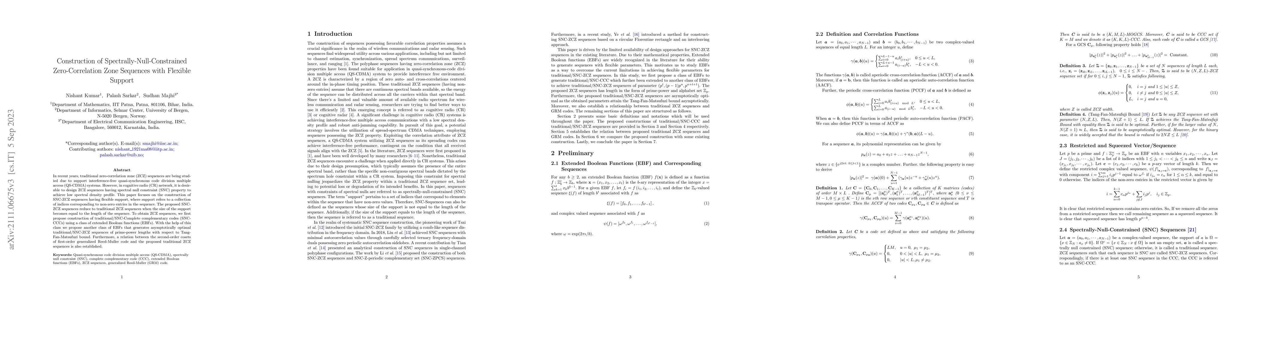 Thumbnail for Construction of Spectrally-Null-Constrained Zero-Correlation Zone
  Sequences with Flexible Support