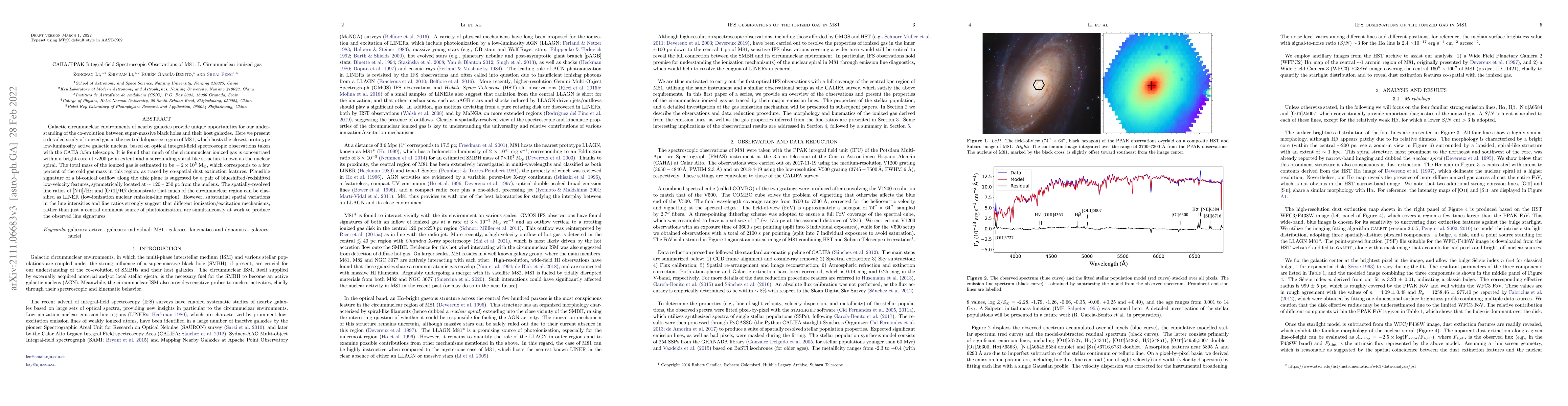 Thumbnail for CAHA/PPAK Integral-field Spectroscopic Observations of M81 -- I.
  Circumnuclear ionized gas