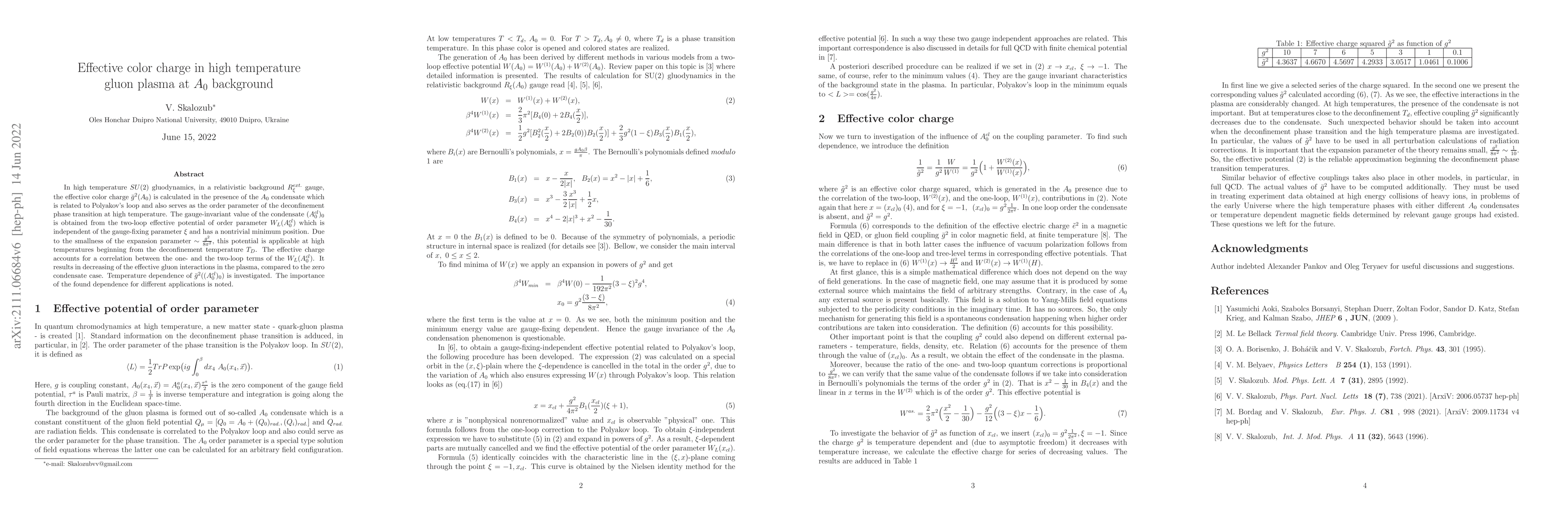 Thumbnail for Effective color charge in high temperaure gluon plasma at A_0 background