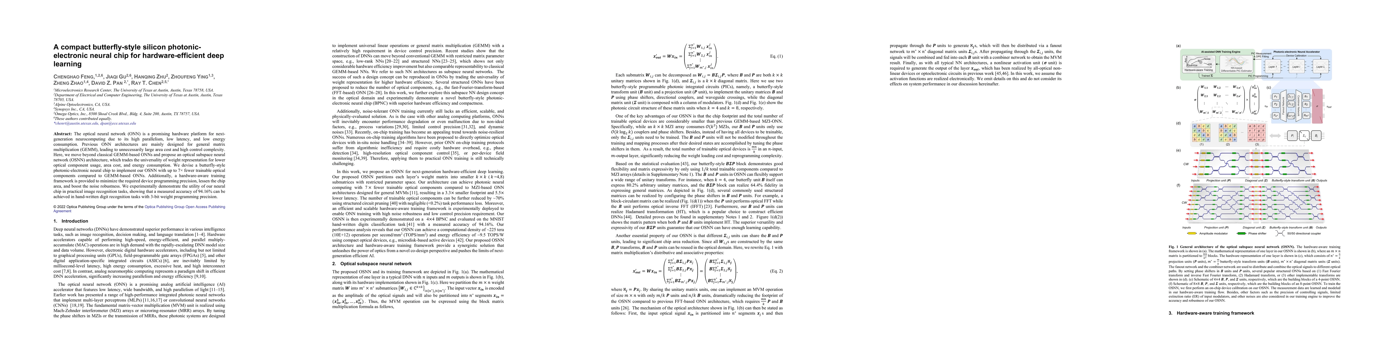 Thumbnail for A compact butterfly-style silicon photonic-electronic neural chip for
  hardware-efficient deep learning