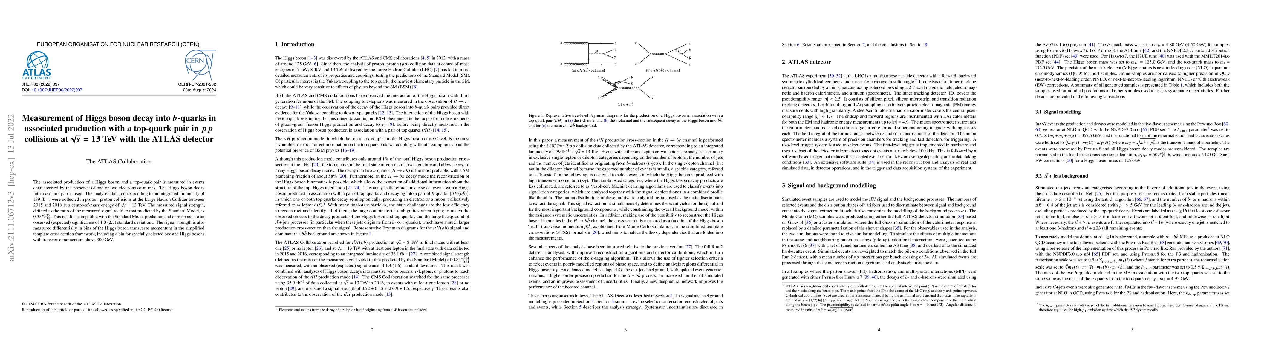 Thumbnail for Measurement of Higgs boson decay into $b$-quarks in associated
  production with a top-quark pair in $pp$ collisions at $\sqrt{s}=13$ TeV with
  the ATLAS detector
