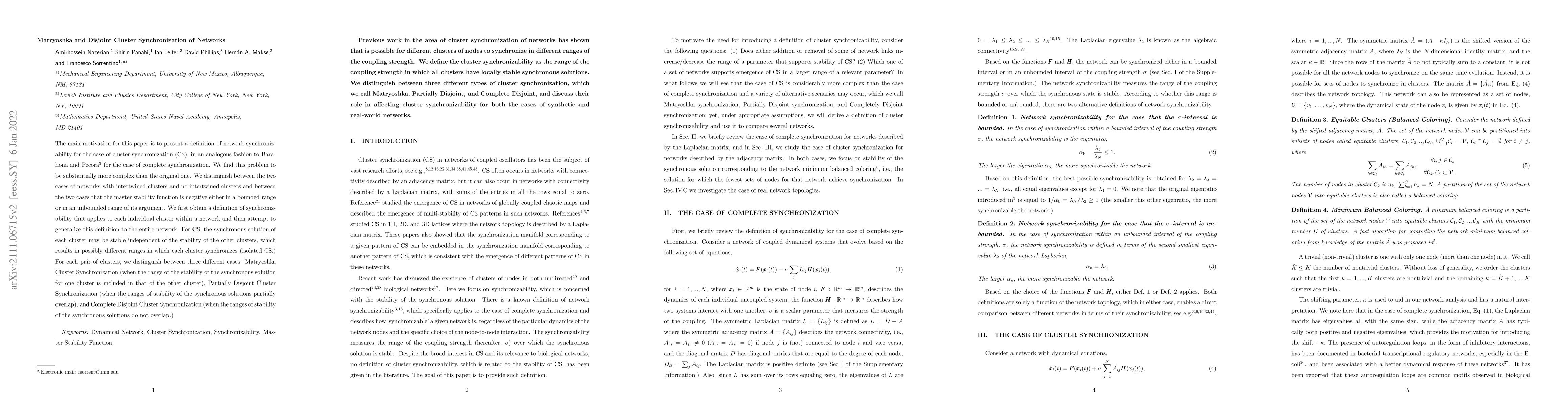 Thumbnail for Matryoshka and Disjoint Cluster Synchronization of Networks