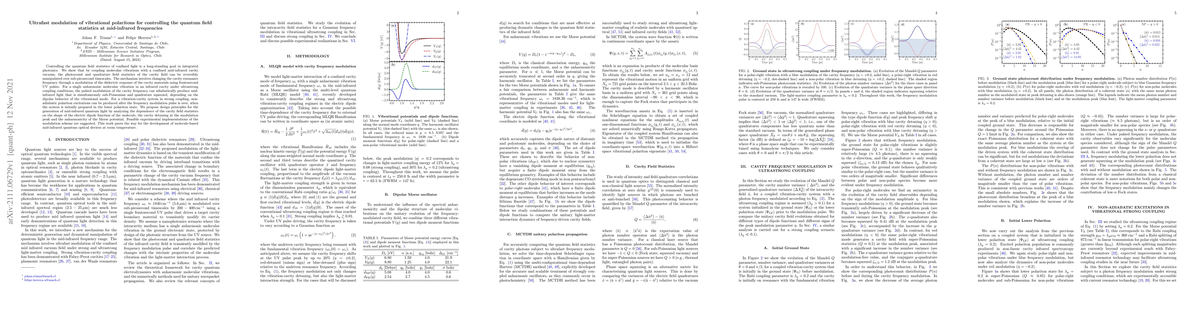 Thumbnail for Ultrafast modulation of vibrational polaritons for controlling the
  quantum field statistics at mid-infrared frequencies