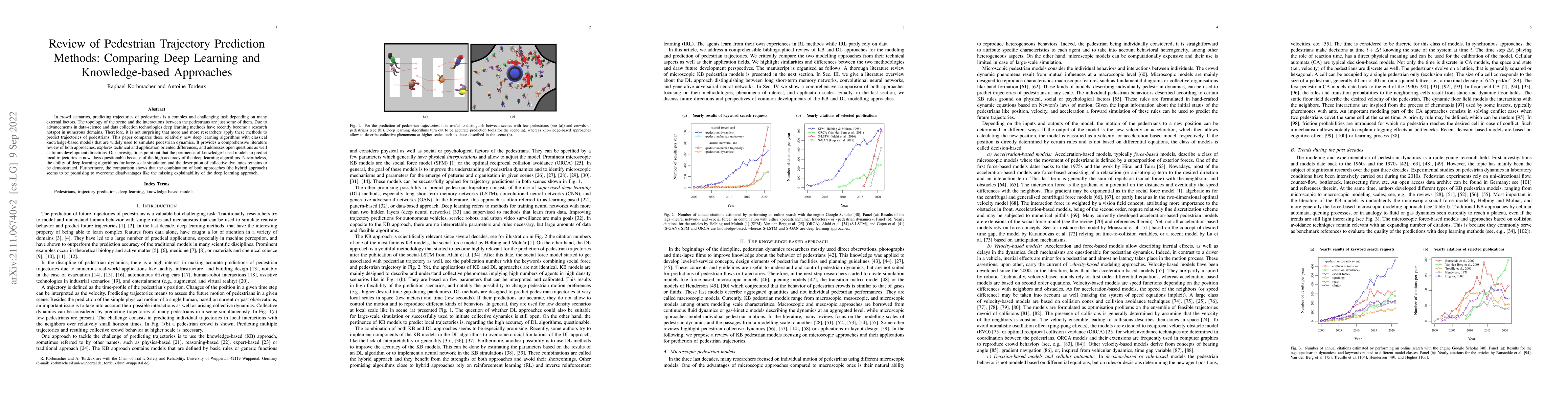 Thumbnail for Review of Pedestrian Trajectory Prediction Methods: Comparing Deep
  Learning and Knowledge-based Approaches