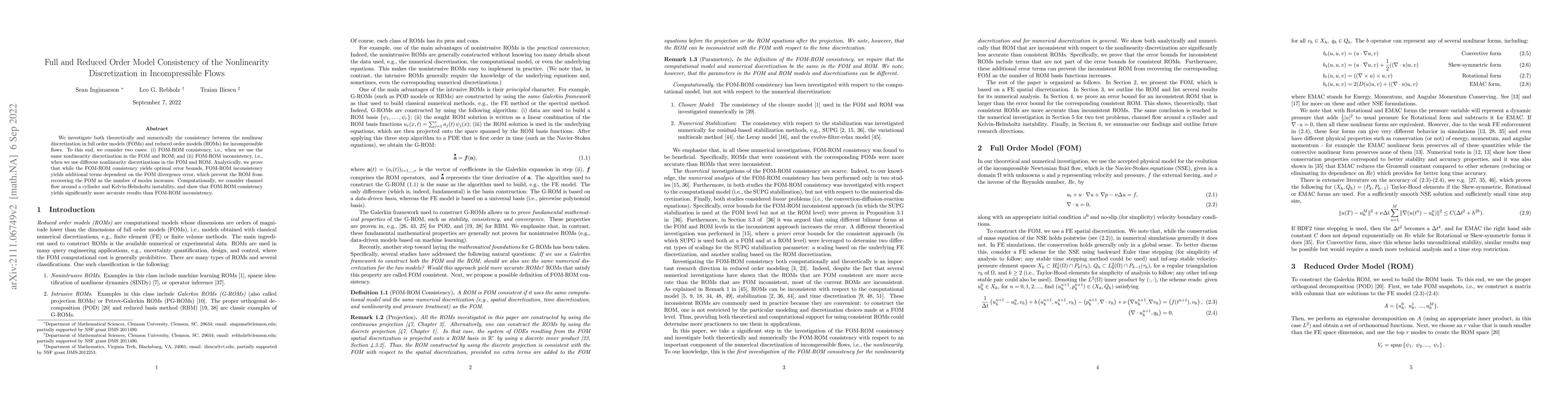 Thumbnail for Full and Reduced Order Model Consistency of the Nonlinearity
  Discretization in Incompressible Flows