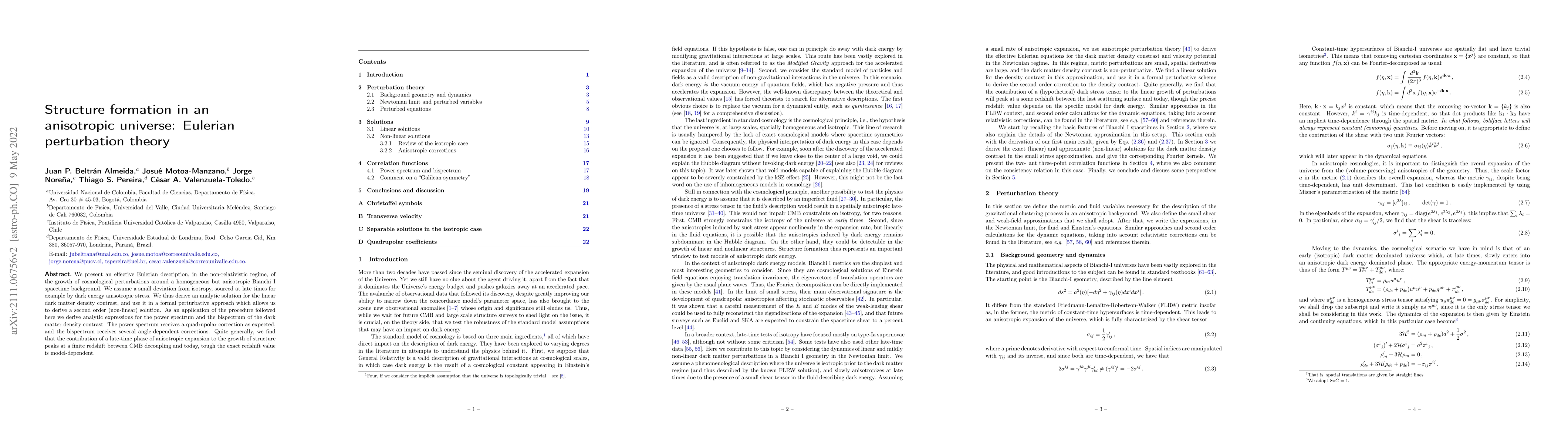 Thumbnail for Structure formation in an anisotropic universe: Eulerian perturbation
  theory