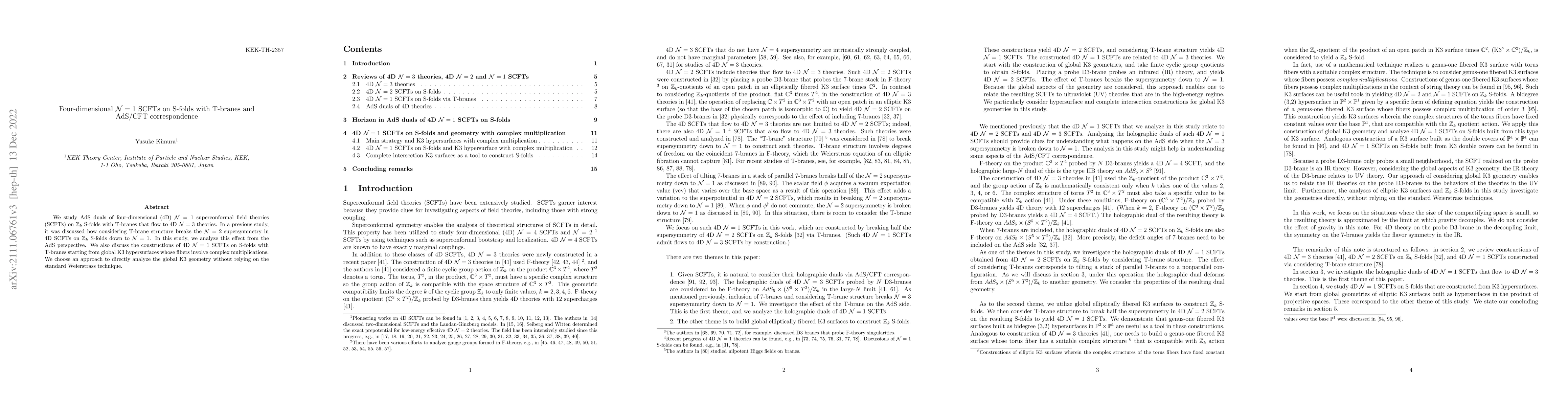 Thumbnail for Four-dimensional $\mathcal{N}=1$ SCFTs on S-folds with T-branes and
  AdS/CFT correspondence