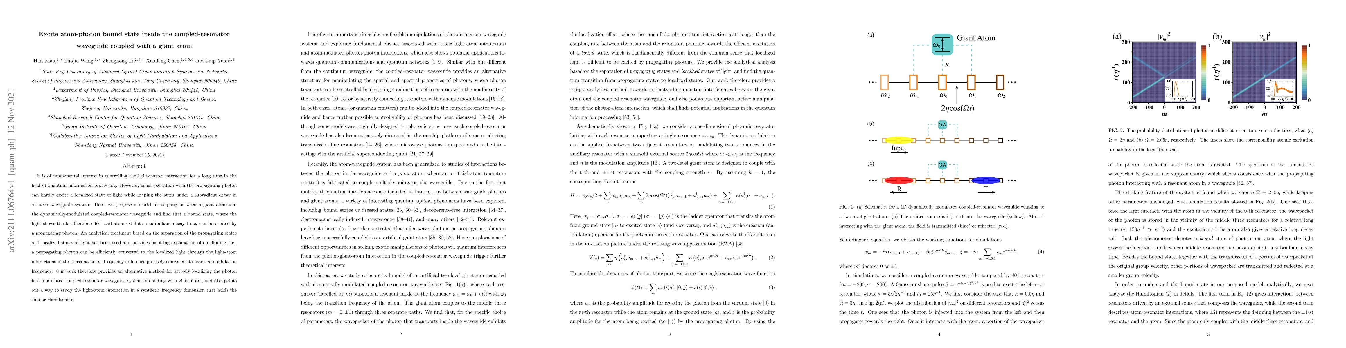 Thumbnail for Excite atom-photon bound state inside the coupled-resonator waveguide
  coupled with a giant atom