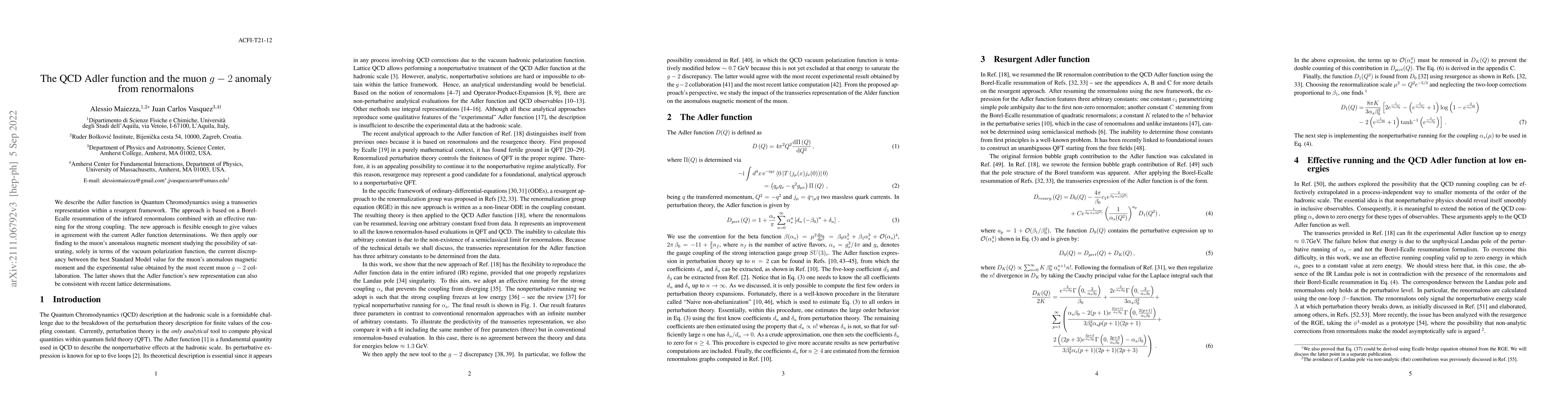 Thumbnail for The QCD Adler function and the muon $g-2$ anomaly from renormalons
