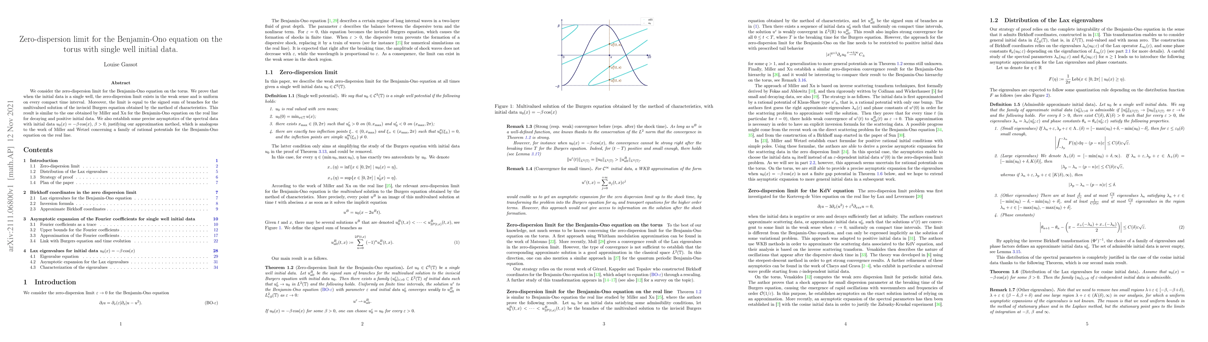 Thumbnail for Zero-dispersion limit for the Benjamin-Ono equation on the torus with
  single well initial data