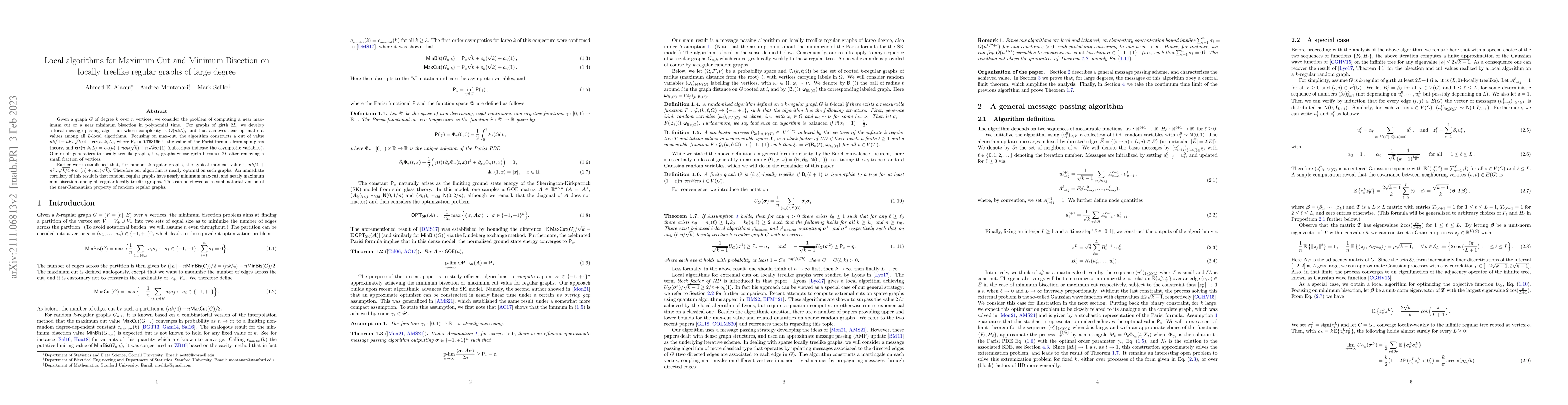 Thumbnail for Local algorithms for Maximum Cut and Minimum Bisection on locally
  treelike regular graphs of large degree