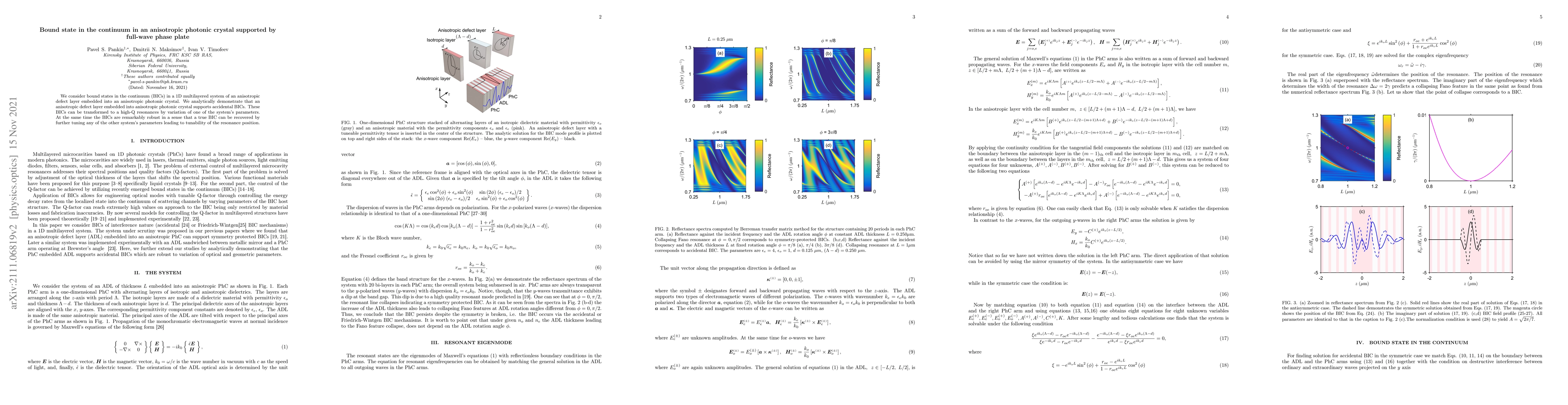 Thumbnail for Bound state in the continuum in an anisotropic photonic crystal
  supported by full-wave phase plate