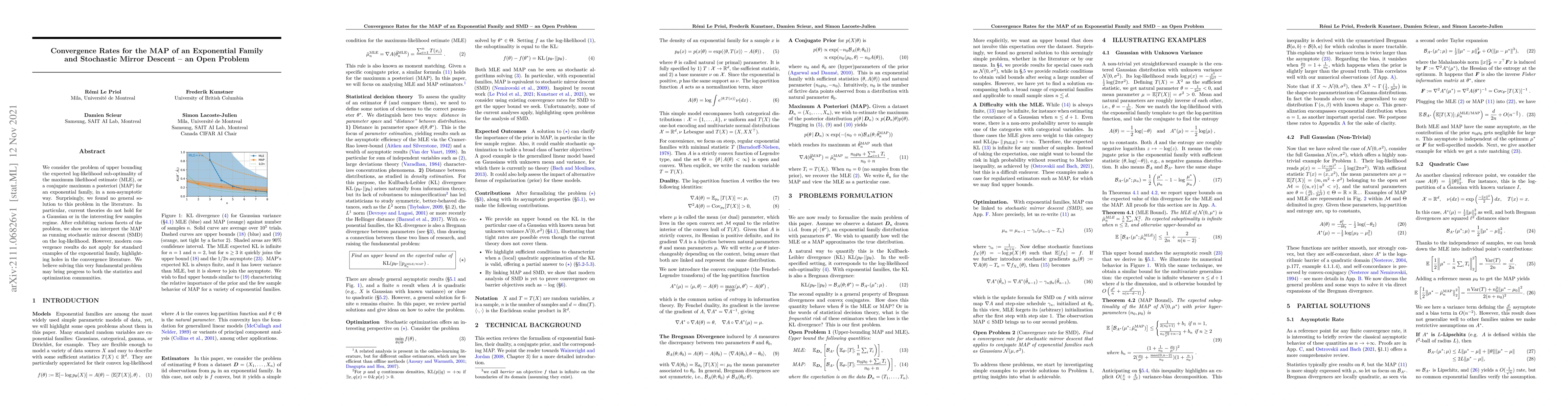 Thumbnail for Convergence Rates for the MAP of an Exponential Family and Stochastic
  Mirror Descent -- an Open Problem