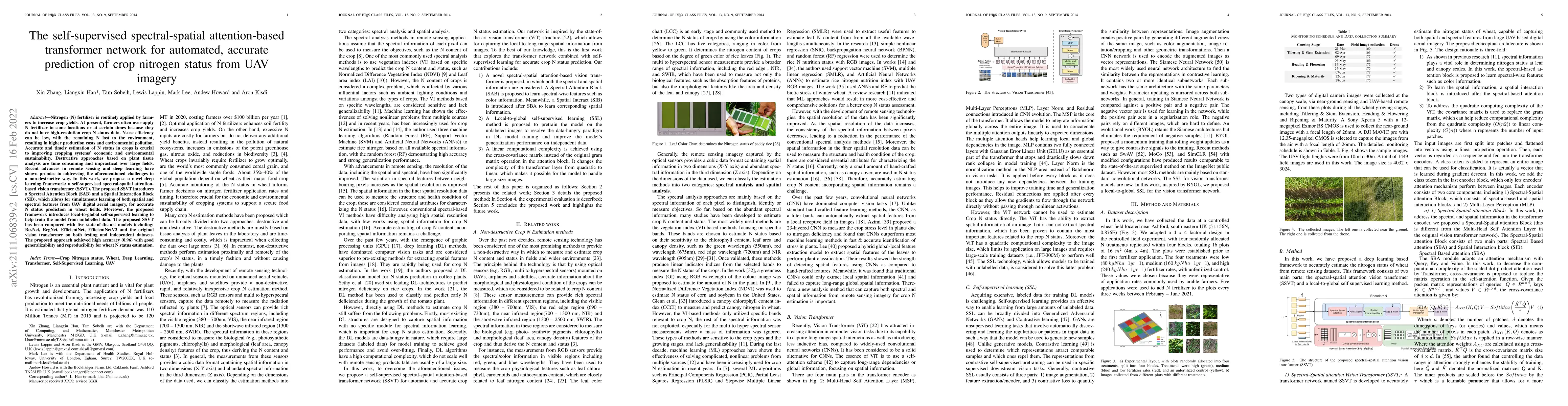 Thumbnail for The self-supervised spectral-spatial attention-based transformer network
  for automated, accurate prediction of crop nitrogen status from UAV imagery