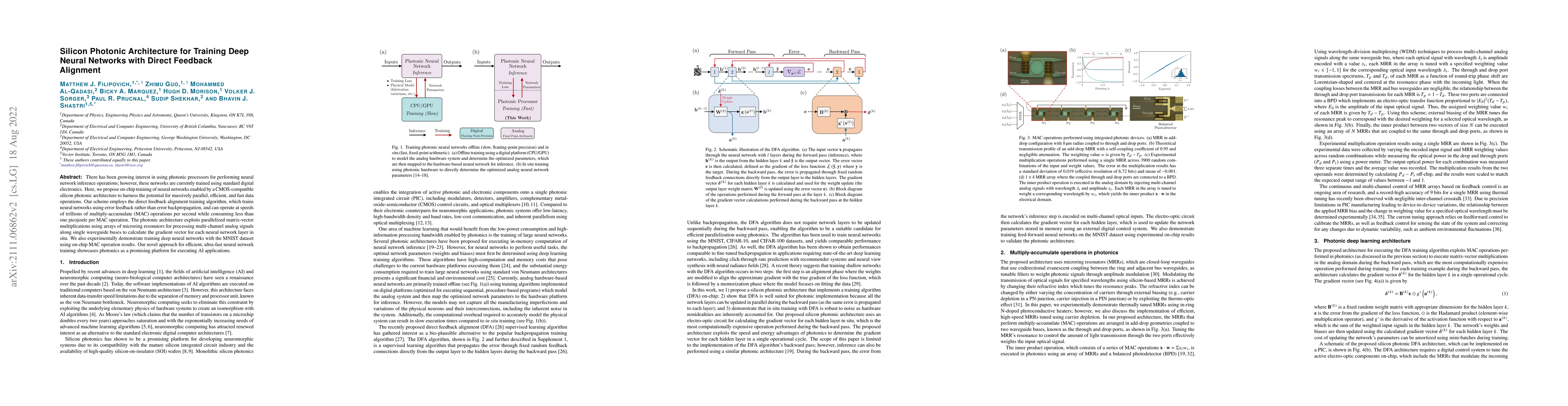 Thumbnail for Silicon Photonic Architecture for Training Deep Neural Networks with
  Direct Feedback Alignment