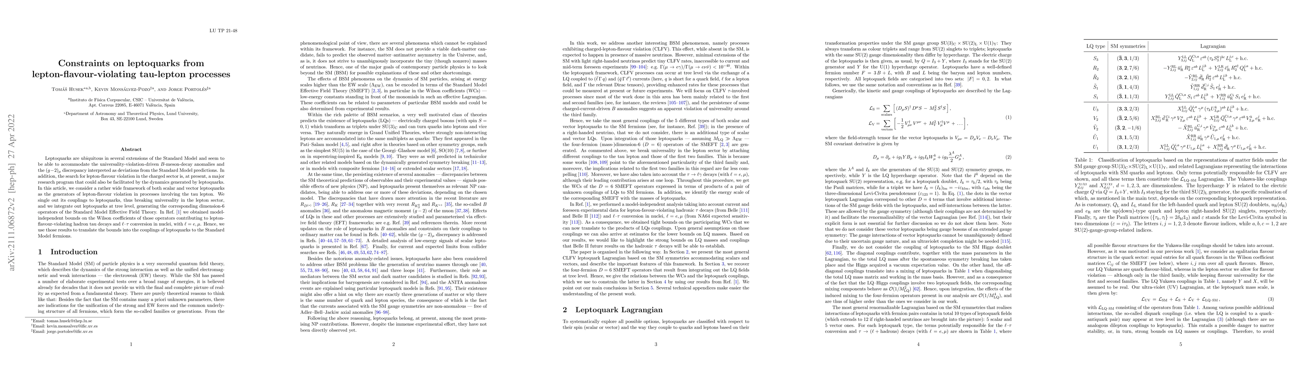 Thumbnail for Constraints on leptoquarks from lepton-flavour-violating tau-lepton
  processes