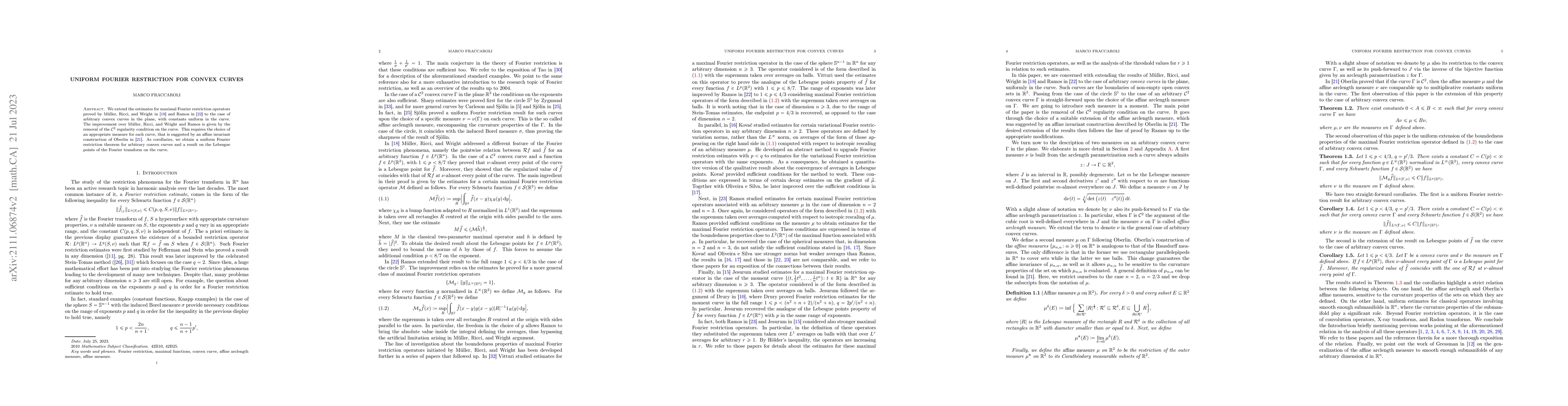 Thumbnail for Uniform Fourier restriction for convex curves