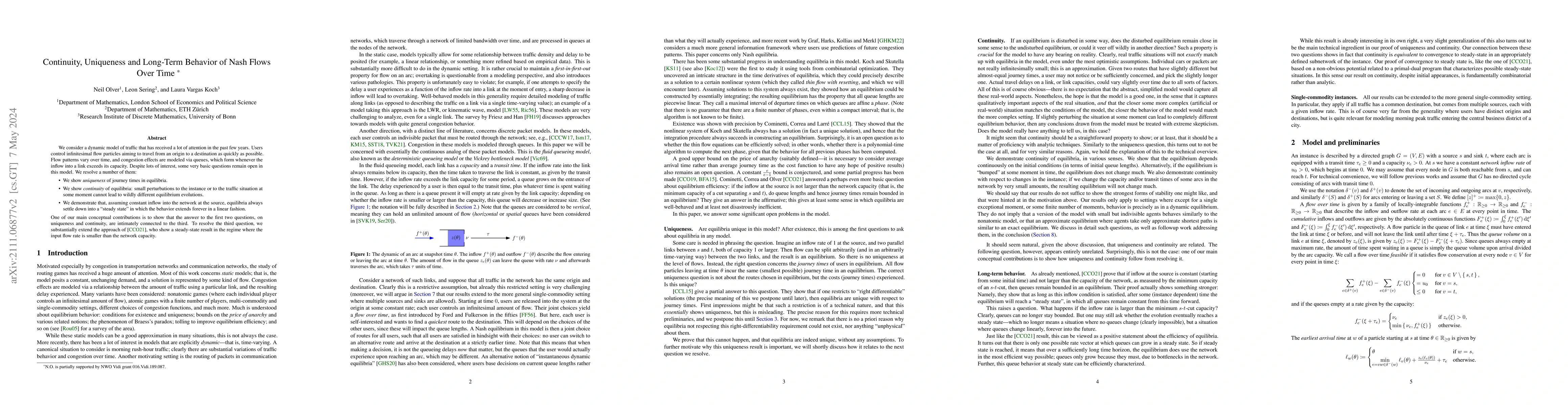 Thumbnail for Continuity, Uniqueness and Long-Term Behavior of Nash Flows Over Time