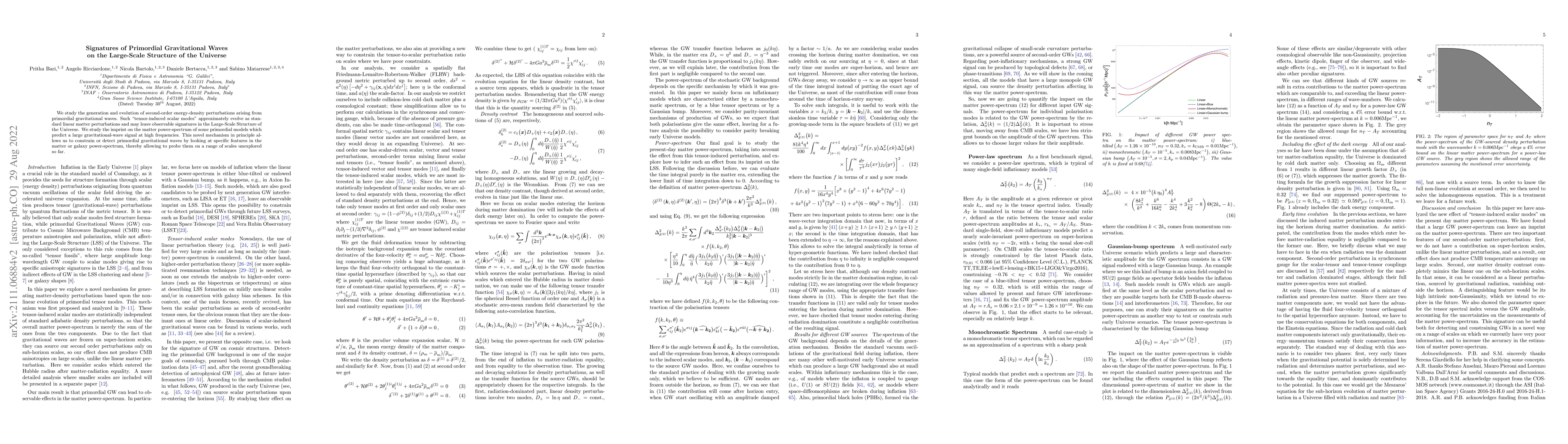 Thumbnail for Signatures of Primordial Gravitational Waves on the Large-Scale
  Structure of the Universe
