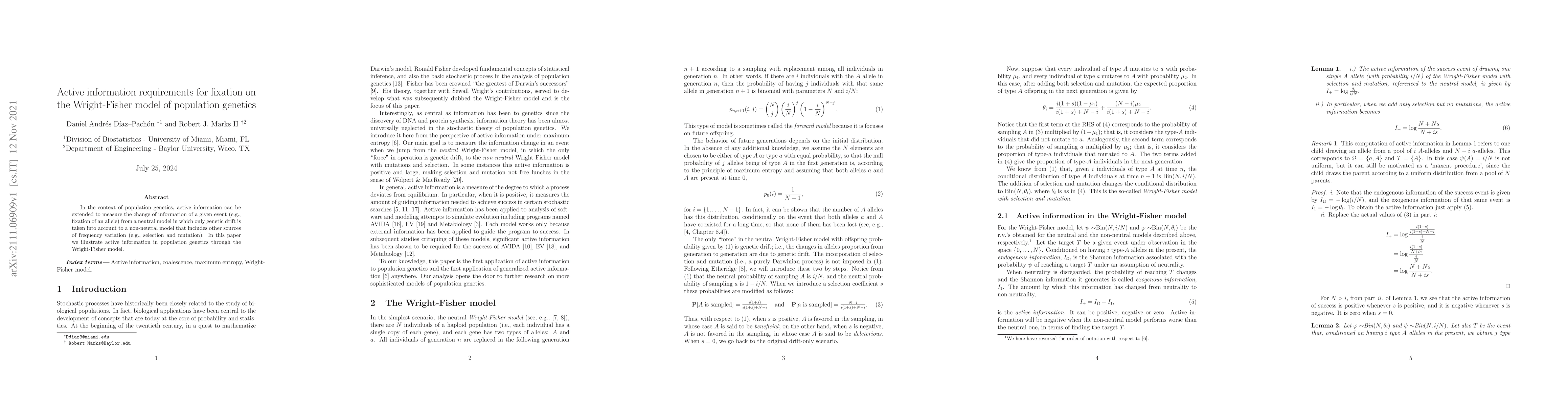 Thumbnail for Active information requirements for fixation on the Wright-Fisher model
  of population genetics