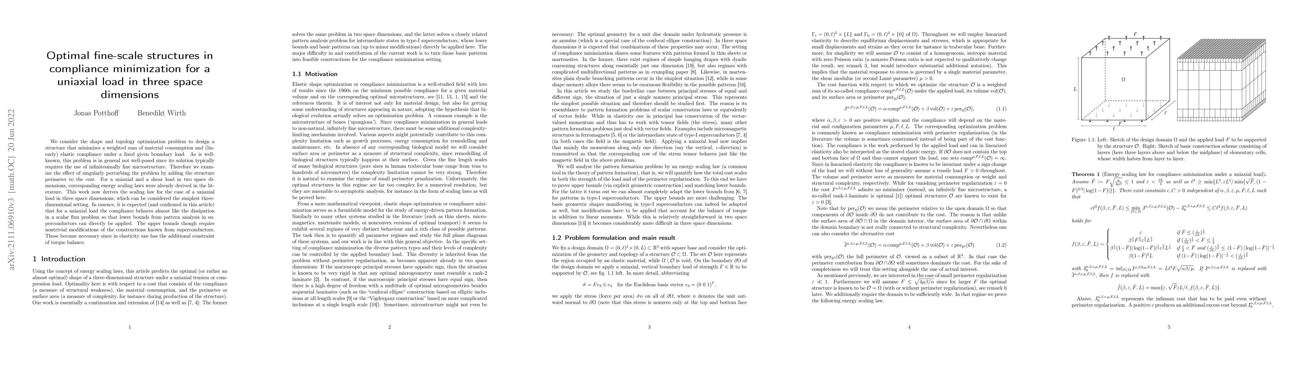 Thumbnail for Optimal fine-scale structures in compliance minimization for a uniaxial
  load in three space dimensions