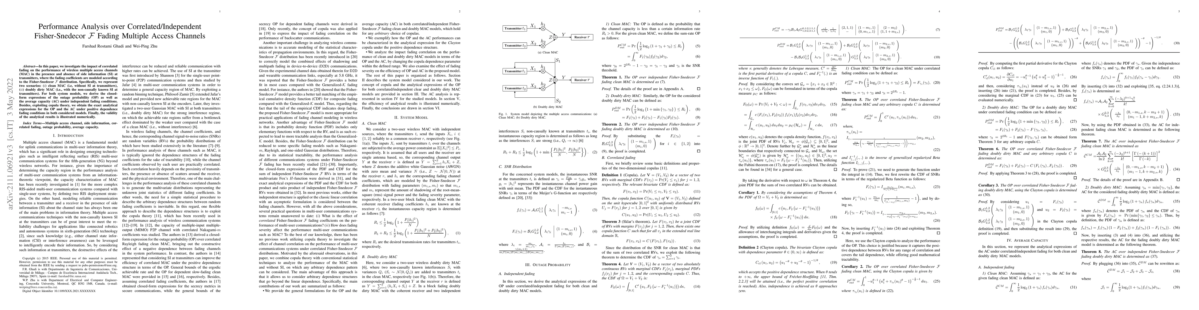 Thumbnail for Performance Analysis over Correlated/Independent Fisher-Snedecor F
  Fading Multi-User Channels