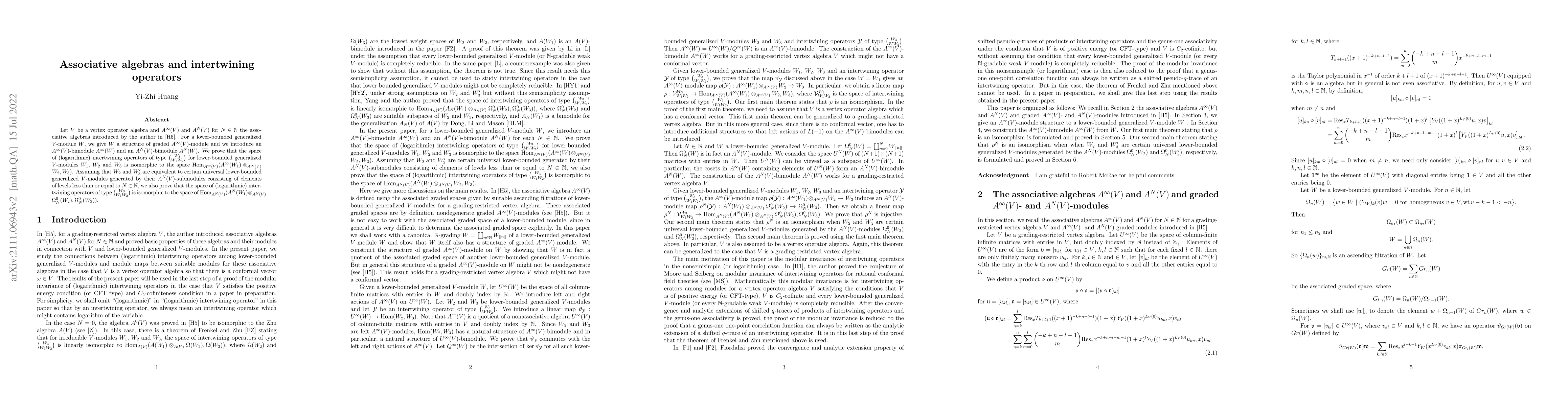 Thumbnail for Associative algebras and intertwining operators