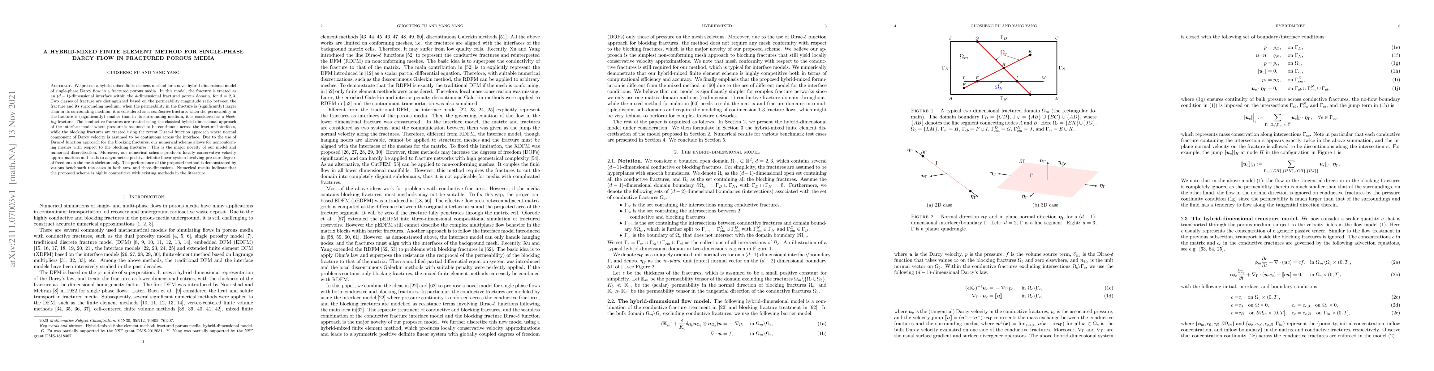 Thumbnail for A hybrid-mixed finite element method for single-phase Darcy flow in
  fractured porous media