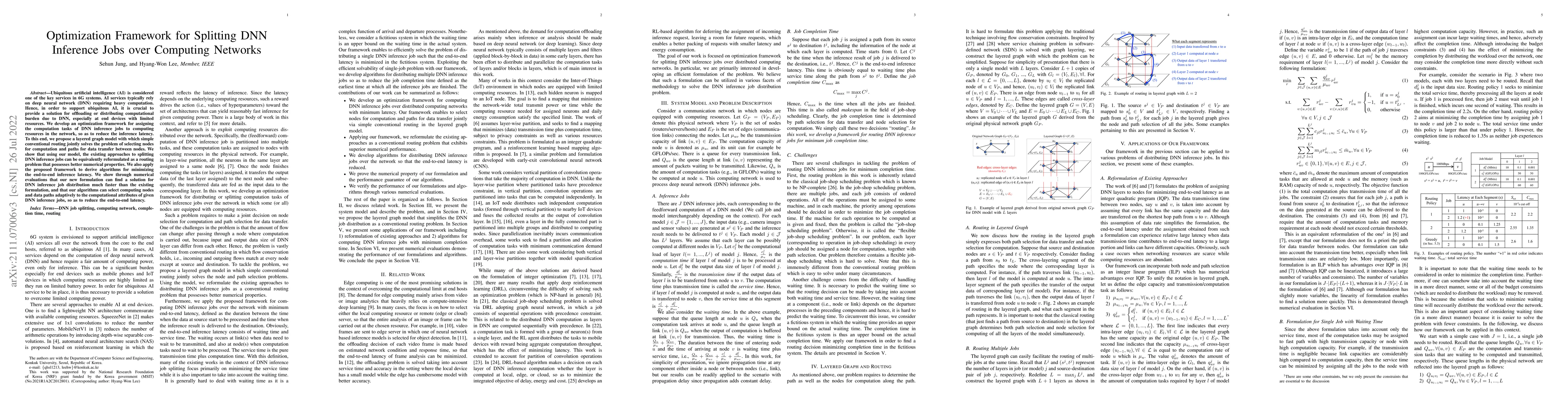 Thumbnail for Optimization Framework for Splitting DNN Inference Jobs over Computing
  Networks