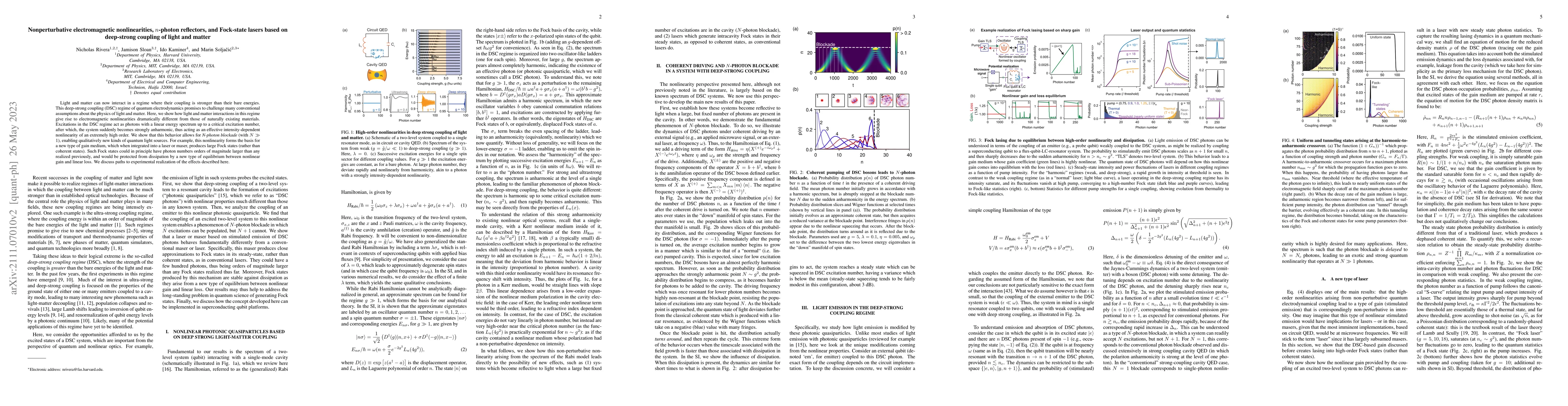Thumbnail for Nonperturbative electromagnetic nonlinearities, n-photon reflectors, and
  Fock-state lasers based on deep-strong coupling of light and matter