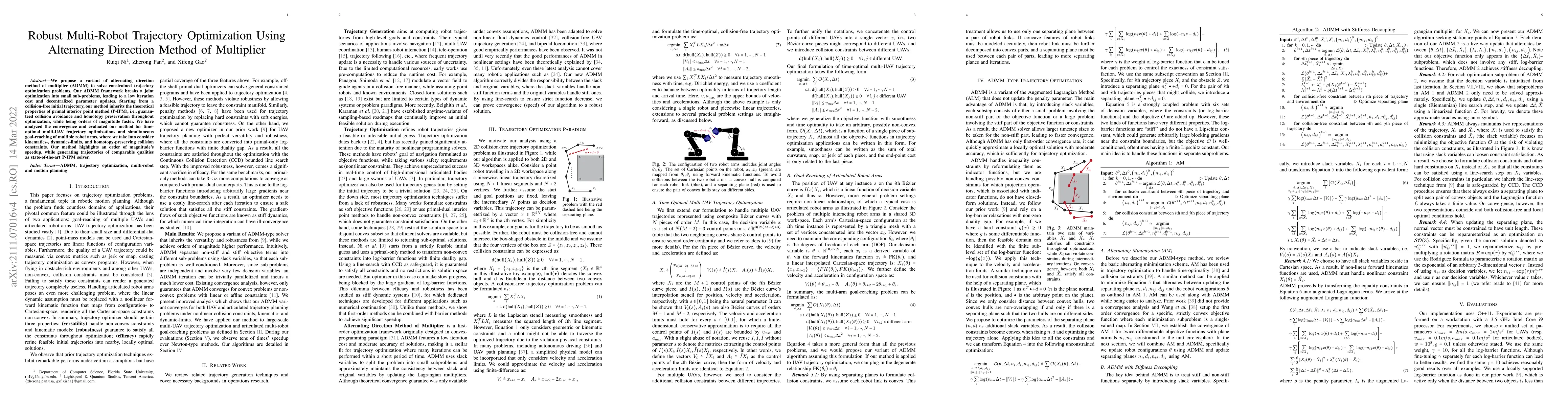 Thumbnail for Robust Multi-Robot Trajectory Optimization Using Alternating Direction
  Method of Multiplier