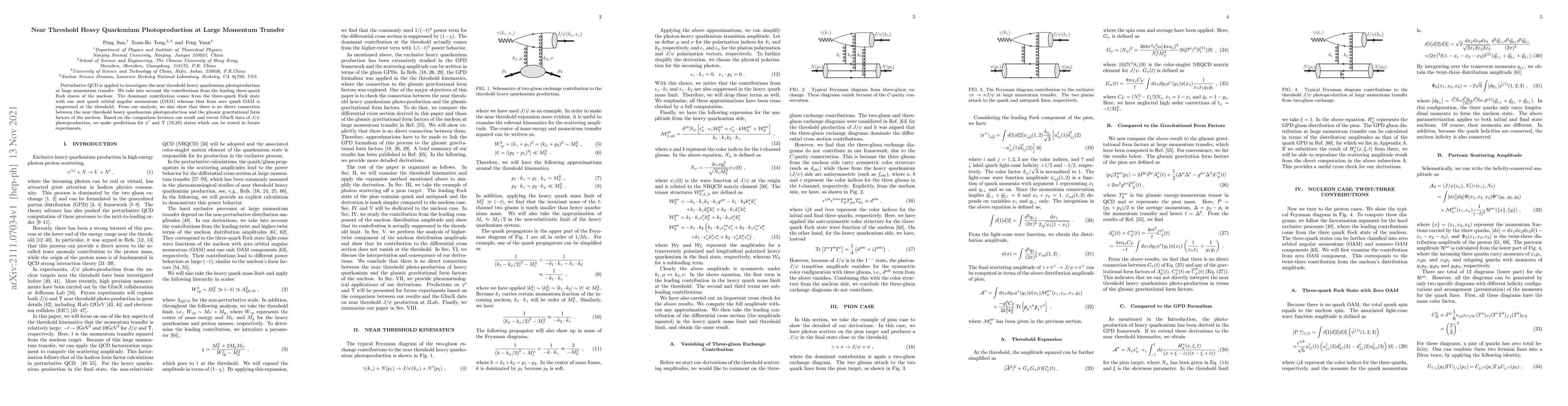 Thumbnail for Near Threshold Heavy Quarkonium Photoproduction at Large Momentum
  Transfer