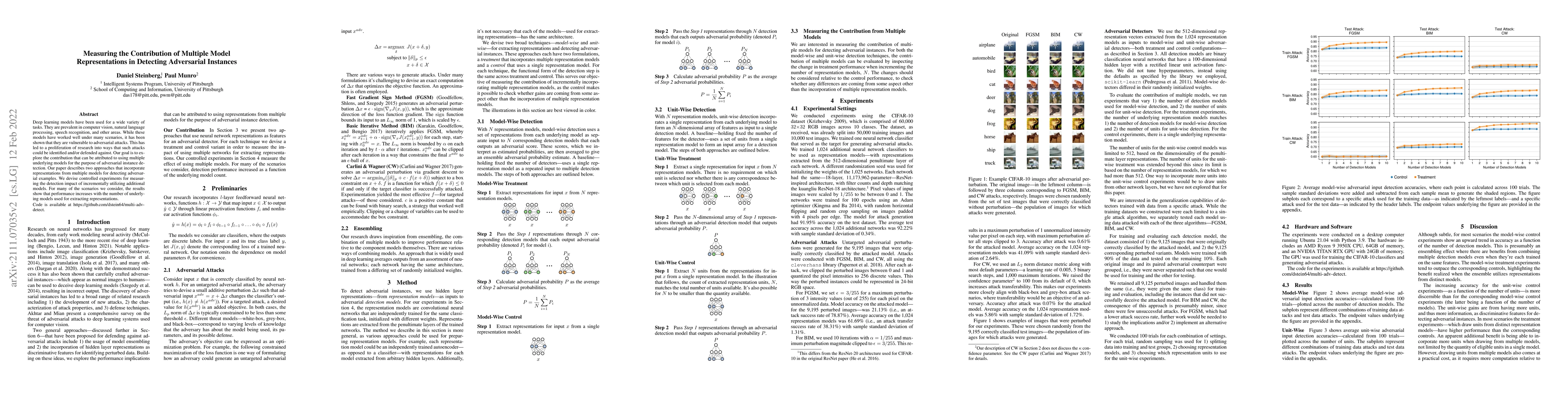 Thumbnail for Measuring the Contribution of Multiple Model Representations in
  Detecting Adversarial Instances