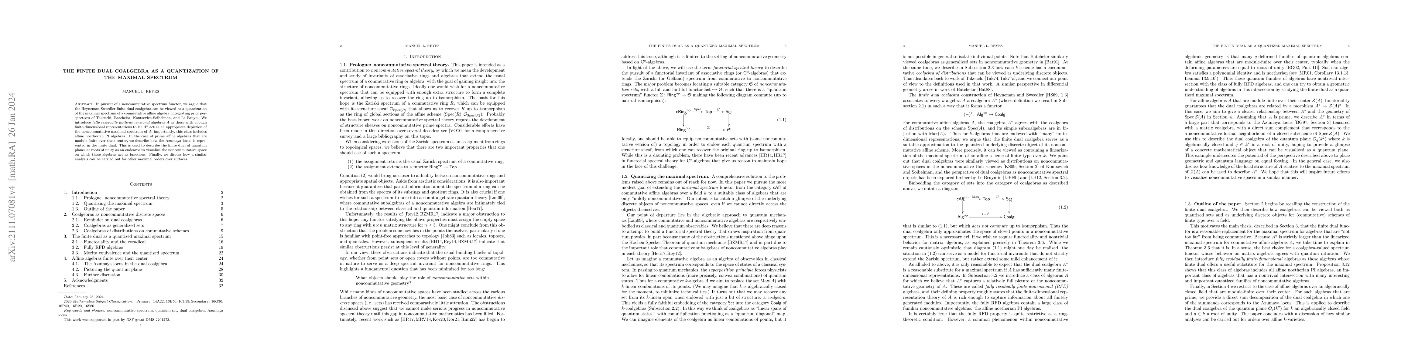 Thumbnail for The finite dual coalgebra as a quantization of the maximal spectrum