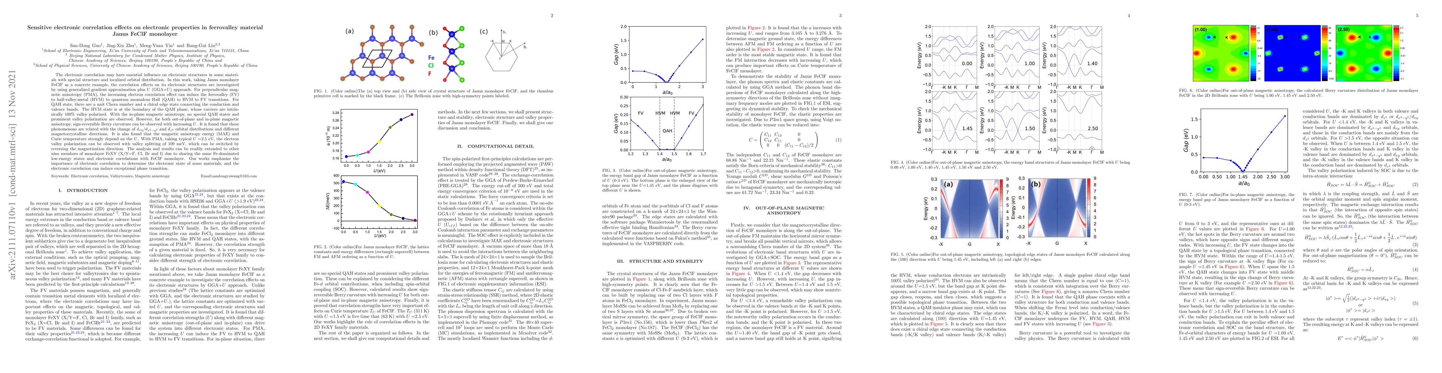 Thumbnail for Sensitive electronic correlation effects on electronic properties in
  ferrovalley material Janus FeClF monolayer